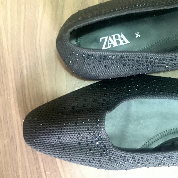 Zara Black Sparkly Beaded Ballet Flats Size 6 - Picture 5 of 8